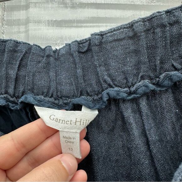 Garnet Hill navy linen pants women's 12 with elastic waist. - Picture 5 of 6